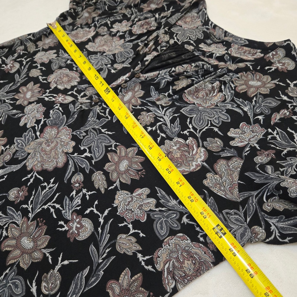 Lucky Brand Womens 3X Floral Henley Tunic Top 3/4 Sleeve Black Boho Viscose‎ - Picture 3 of 16
